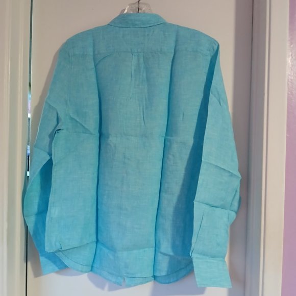 Untuckit Blush Aqua Women's Linen Long Sleeve Button Down SZ  4  NWT - Picture 4 of 8